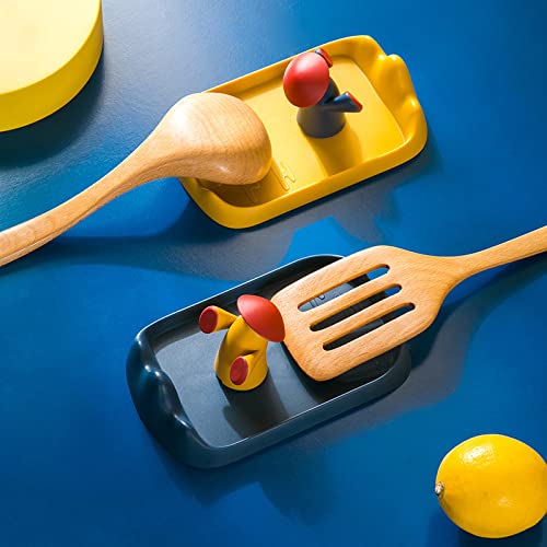 STARRY G Porta Utensili Da Cucina Con Coperchio - Poggia Cucchiaio E Coperchi Con Vaschetta Antigoccia, Supporto Resistente Al Calore, Design Uccellino, Lucido