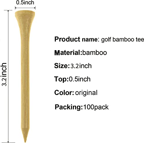Mykuja Bamboo Golf Tee 3-1/4 Inch Pack Of 100 Original #TOP1