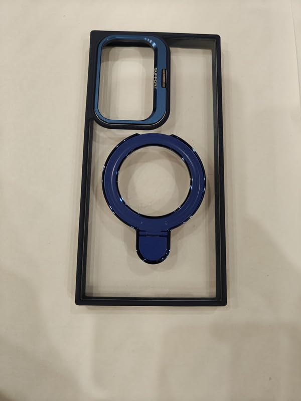 Image of Samsung S24 Ultra Case Blue | Shockproof Slim Protective Cover with 360 Ring Kickstand | Magnetic Car Mount Support, Clear Back, Precise Cutouts for Samsung Galaxy S24 Ultra