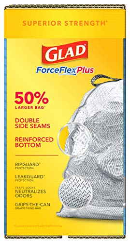 Glad ForceFlexPlus XL X-Large Kitchen Drawstring Trash Bags - 20 Gallon Grey Trash Bag, Fresh Clean with Febreze Freshness 80 Count (Package May Vary)