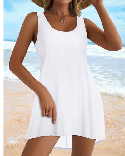 Image of CHICGAL Swimsuit Coverup for Women Summer Sleeveless Beach Dress Tank Bikini Bathing Suit Cover Up 2026 (White,L)