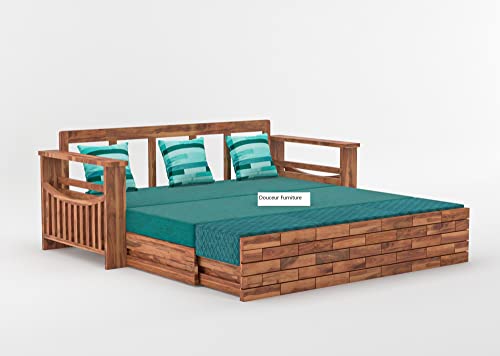 Image of Douceur Furnitures Solid Sheesham Wood 3 Seater Sofas | Three Seater Sofa Bed for Living Room, Hotels, Restaurant, Apartment | Wooden Sofa Bed