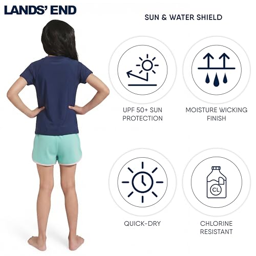 Image of Lands' End Girls' Swim UPF 50+ Short Sleeve Sun Tee Rash Guard Shirt