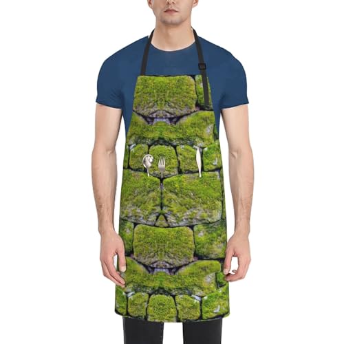 BREAUX Ocean Fishes - Delantal impermeable ajustable para adultos, con 2 bolsillos, delantal para hombre y mujer, Pavimento de piedra de musgo, talla �nica