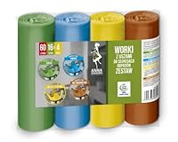 Anna Fadna Ohrbeutel zur Mülltrennung : GLAS, BIO, PLASTIK, PAPIER, 60L SET 4x16Stück, aus Recycling-Narbeiterrohen