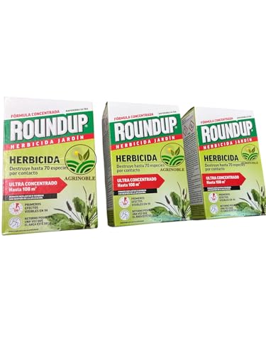 Herbicida total Roundup de 750 ml (3x250). Desherbarte De rápida y total eficacia, Sin residuos (lo mas parecido al glifosato) 330 m2.