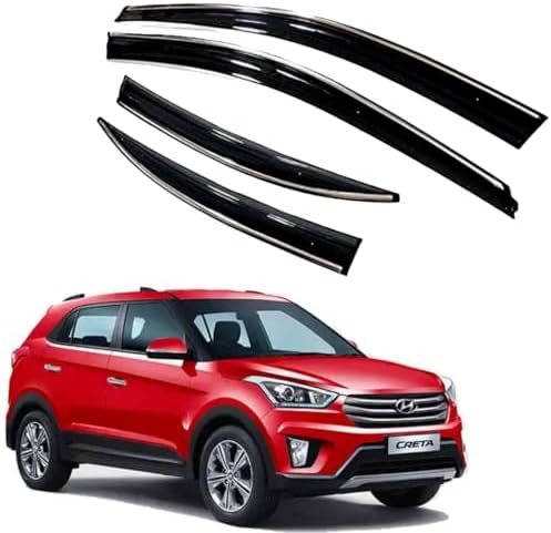 Premium Chromeline & Silverline Unbreakable Car Rear Window Wind Deflectors & Side Door Visor Rain Guard Compatible with (Hyundai Creta (2015-2017))