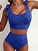 Herseas Women High Waisted Bikini Sets Two Piece Swimsuits Tummy Control High Elasticity Soft Breathable Bathing Suits Seashell Textured Tie Straps Fashionable Cruise Outfits Bright Blue X-Large