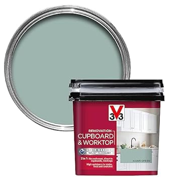 V33 Renovation Cupboard & Worktop Paint - No Undercoat Needed - High Resistance To Water Stains & Scratches - Ultra Washable - Agave Green 750ml