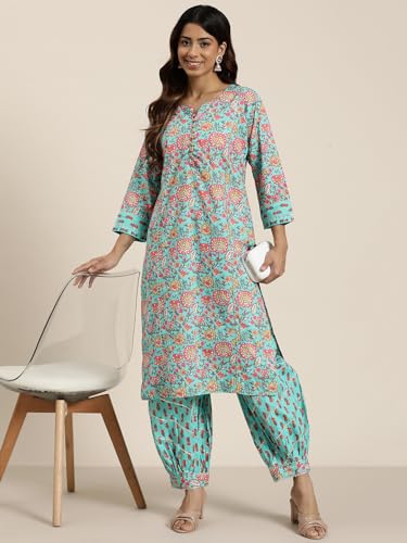 Shiv Textiles Cotton Printed Kurta Set For Women.(Kp-212-Blue-L)