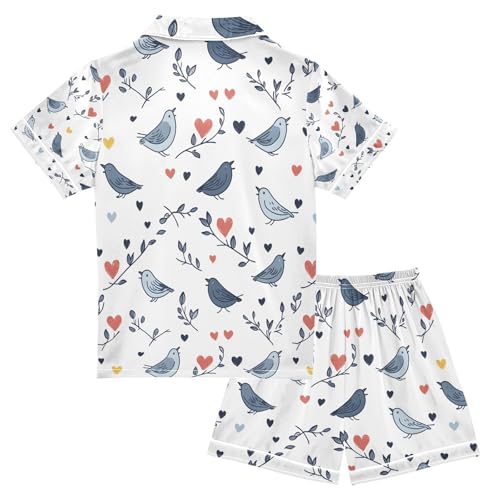 senya Birds and Branches Satin Summer Pajama Sets Silk Short Sleeve Button Down Sleepwear2