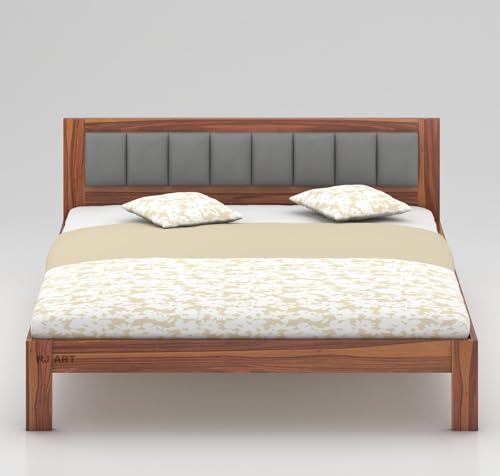 Image of Sheesham Wood Queen Size Bed Without Storage | Wooden Double Bed Cot Palang for Bedroom Furniture | Palang Double Bed for Hotels (DIY- Customer Side Self Assembly) 1 Year Warranty - Honey