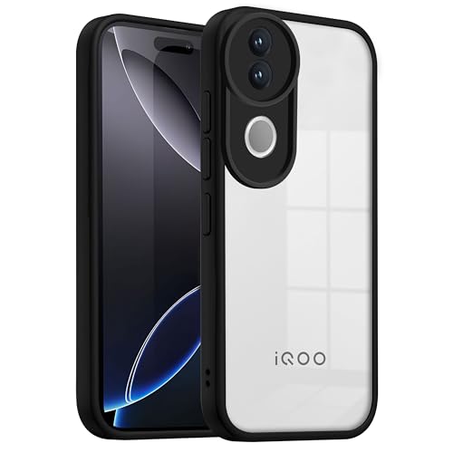 Image of V-TAN Back Cover for IQOO Z10R 5G, Transparent Clear Case Compatible with IQOO Z10R, TPU, Camera Protective, Scratch Resistant Shockproof Mobile Cover with Anti-Slip Grip (Black)