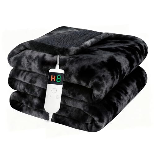 Cushious Electric Heated Blanket Throw 50''x60''Size Faux Fur Heating Blanket 10 Heating Settings, 1-8h Timer & Overheat Protection, Machine Washable, Soft Flannel and Sherpa Full Body Warmth