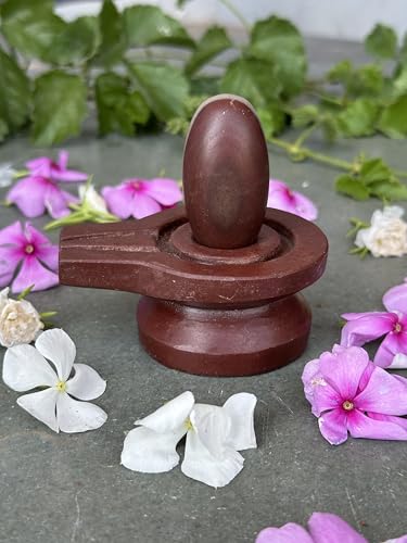 Image of Shivam VASTU AKAL 1.5 inch Original Narmadeshwar Narmada Shivling with 3 inch Narmada Stone Yoni Base Jaladhari (Ardhanarishwar Shivling, Brown Damru Jaladhari)