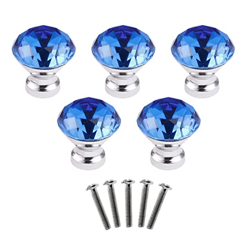 JUNENTER レッドクリスタルキャビネットノブ 5個 ガラス引き出し取っ手 ダイヤモンド型ハンドル ドレッサー クローゼット ワードローブ 食器棚 寝室 キッチン 家具装飾 ネジ付き
