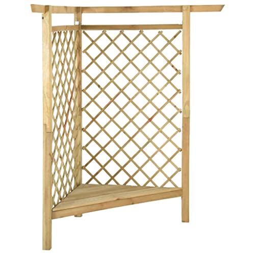 vidaXL Bois de Pin Imprégné Pergola d'angle avec Banc Pergola de Jardin Pergola de Patio Terrasse Extérieur Arrière-Cour Entrée 166x81x174 cm