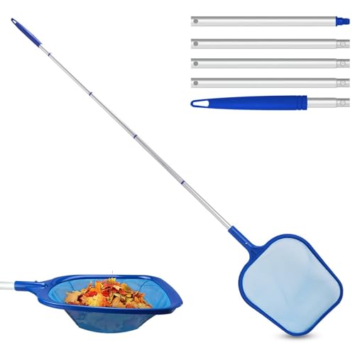 Nocecfi 48Inch Pool Skimmer Net,Adjustable 5 Connecting Aluminium Telescopic Pole, Nets for Pond,Fine Mesh Leaf Skimmer nets for Hot Tub Net,Spa,Garden Pond, Blue