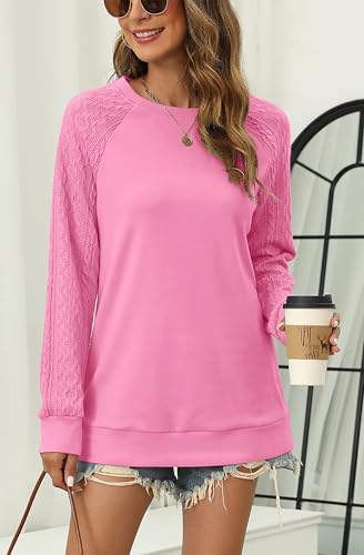 Image of Bluetime Women's Long Sleeve Sweatshirts Fall Crewneck Tunic Tops Casual | Loose Fit, Cable Knit, Fashion, Lightweight, Trendy, Solid Color, Plain Pullover, Oversized, Sweater