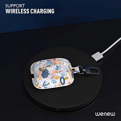 Wenew Leather Case For Airpods 1 & Airpods 2 Secure Snap Closure Airpods Leathe Case For Women With Clip (Blue) #TOP4