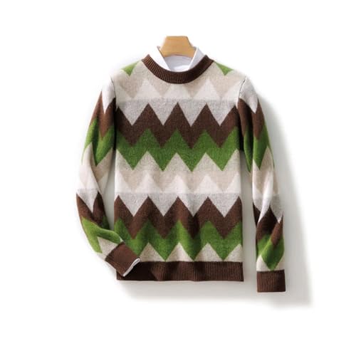 Men's Merino Wool Sweater Autumn Winter Thickened Loose O-Neck Stripe Knitted Pullover Contrast Color Jumper Top3