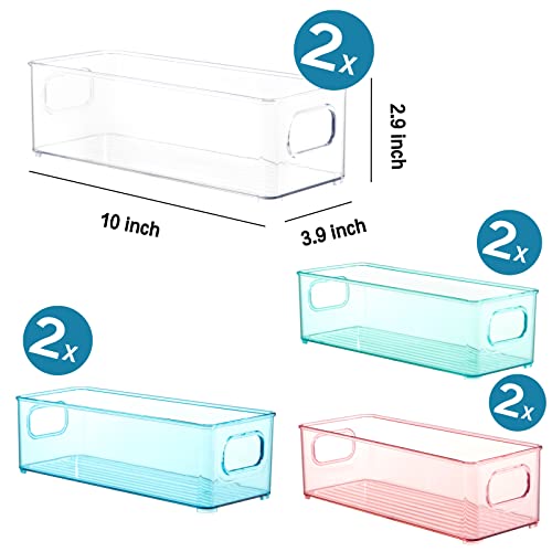 Bbg Stackable Refrigerator Organizer Bins, 8 Pack 10X 4 X 3 Inches Colorful Plastic Organizer Fridge Bins With Handle, Fridge Storage Containers For Pantry, Kitchen, Plastic Pantry Food Storage Set #TOP1