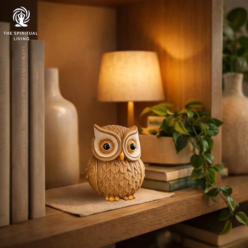 Image of The Spiritual Living Resin Owl Statue for Good Luck | 4 Inch | Showpiece | Vastu Feng Shui | उल्लू | Evil Eye Showpiece for Table | Home Decor | Ullu Ki Murti | Figurine | Artifact | (Beige)