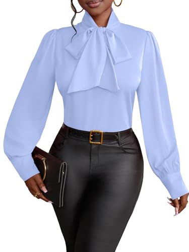 Image of Vrtige Women's Bow Tie Neck Long Sleeve Elegant Blouse Shirt Top