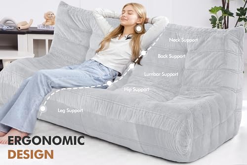 Image of Bean Bag 3-Seater Chair Big Sofa Beanbag Chair for Adults Fireside Chair Bean Bag Lounger with Memory Foam Filled for Home,Apartment or Gaming Venue（LGY Plush）