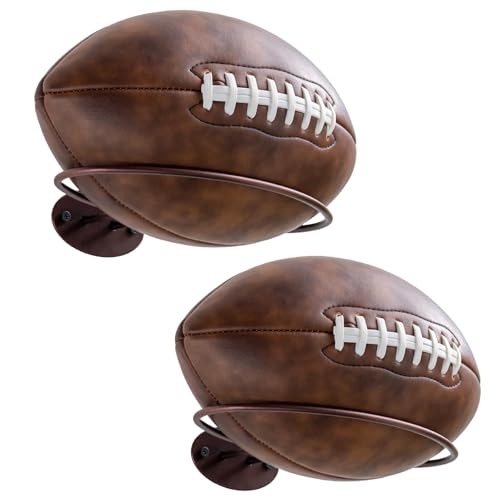 Iyulania Set of 2 Wall Mounted Football Display Stands, Metal Ball Storage Rack for Sports Decor, Garage or Man Cave, Bronze