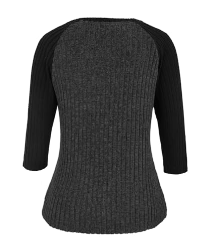 Heymiss Womens Sweaters 3/4 Sleeve Shirts Lightweight Loose Casual Blouses Color Block Tunic Tops3