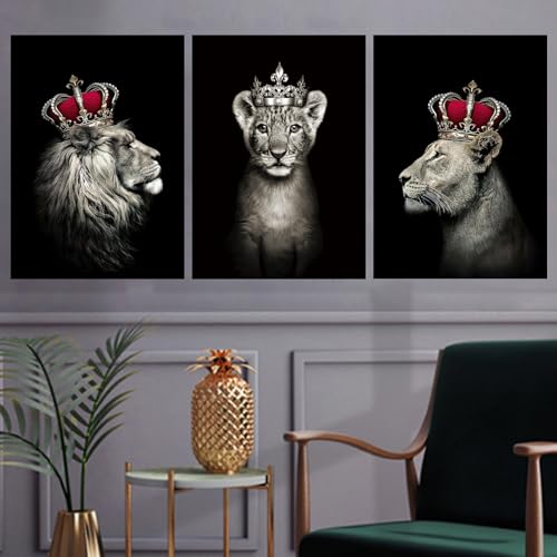 VTRXEG Löwen Familie Bilder Leinwand,löwe Und Löwin Mit Krone Leinwand...