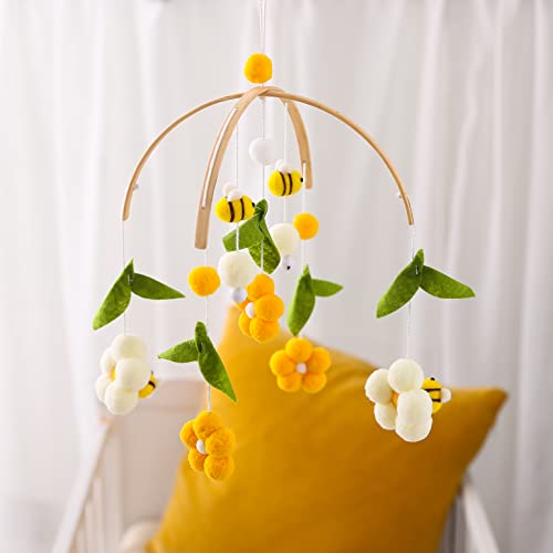Baby Crib Mobile For Boys Girls/Bees Nursery Mobile/Nursery Cot Mobile/Gender Neutral Felt Ball Mobile/Ceiling Mobile #TOP2