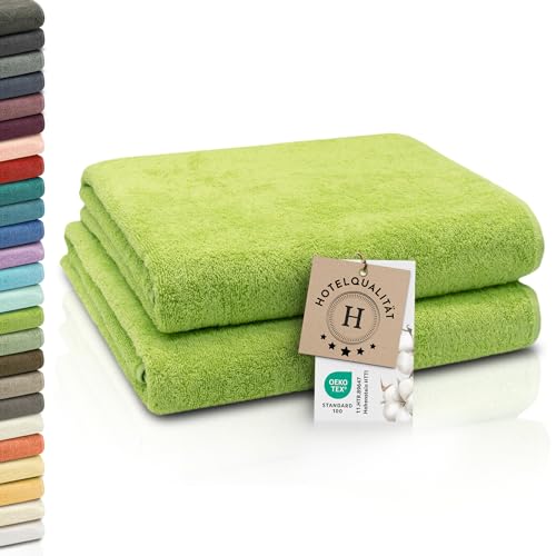 ZOLLNER 2er Set Badetücher - weiche und saugstarke Duschtücher - waschbar bis 95°C - Baumwolle - 100x150 cm in grün