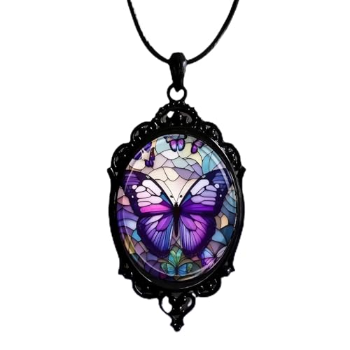 Colar com pingente de camafeu de borboleta gótica, estilo punk escuro, Victoria, gravado, joia gótica, presente