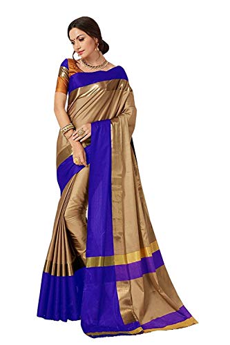 Image of PerfectBlue Women's with Blouse Piece Saree (VisvaVariation Lightgreenbrown Free Size)