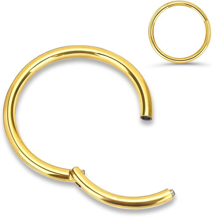 1Pcs 316l Surgical Steel Nose Rings Hoop 20G 18G 16G Hinged Clicker Septum Cartilage Ear Piercing Gold-Silver-Black Diameter 6mm to 12mm