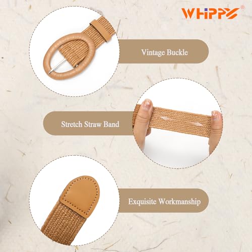 WHIPPY Women Straw Woven Elastic Stretch Waist Belt, Boho Braided Skinny Dress Belts for Women3