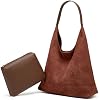 Slouchy Suede Shoulder Bags for Women Large Tote Purse Retro Soft Handbag Casual Work Ladies Top Handle Satchel 2pcs