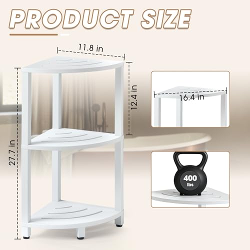 HDPS 3 Tier Floor Standing Corner Shower Caddy Organizer Shelf, Detachable Stool & Foot Rest,Waterproof & Durable Bathroom Shelves Stand Rack with Anti-Slip Feet, Space-Saving Design Storage by goodleben - Used condition - Image 2