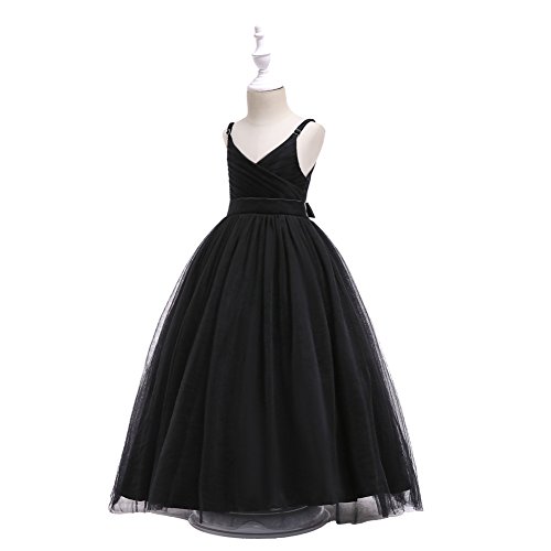 Glamulice Kids Funeral Flower Girls Black Dress Lace Bridesmaid Long A Line Wedding Pageant Dresses Tulle Spaghetti Strap Party Gown Formal Holiday Dance Prom Princess Ball Gown Tag Size 160,Us 12-13Y thumb #3
