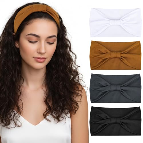 obeoby Wide Non-Slip Headbands for Workouts, Yoga, 5.5'' Boho Twisted Knot Hairband for Women (4Pack)