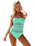 GRAPENT Women Teal Lace Crochet Halter Strap One-Piece Bathing Suit Swimsuit Swimwear US 6