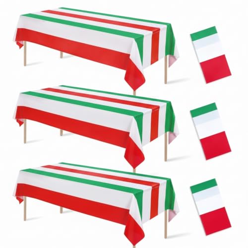 Image of Tatuo 3 Pcs Italian Flag Tablecloth 54 x 108 Inch Disposable Plastic Italy Table Covers Rectangular Red White Green Italian Themed Party Decorations Family Gathering Birthday Kitchen Supplies