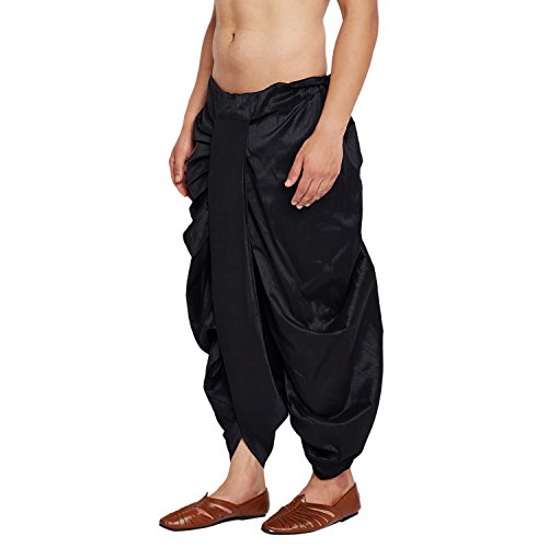 Image of SOJANYA (Since 1958 Mens Black Stitched Dupion Silk Dhotis, Size: Freesize