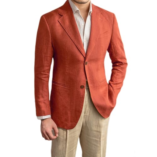 Mens Casual Linen Blazer Suit Jacket Two Button Slim Fit Lightweight Business Sport Coats