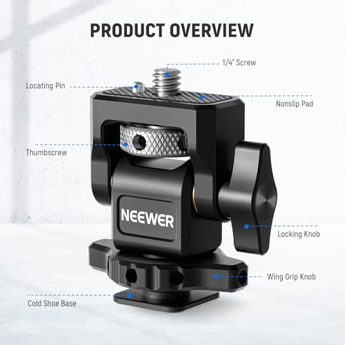 Image of NEEWER Cold Shoe Camera Monitor Mount with Anti Twist 1 /4 inch Screw Compatible with Atomos Ninja V, 5 inch & 7 inch Field Monitor, 360 Swivel 180 Tilt with Adjustable Damping, MA006