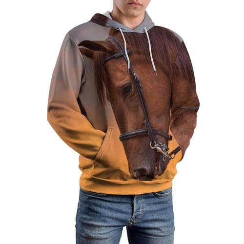 Sweats à capuche manche longue pour contrer le froid, pull marron motif cheval taille S