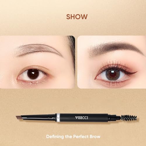 VEECCI Diamond Eyebrow Pencil, Long Lasting & Smudge-proof, Dual-Ended with Soft Brush - Image 2
