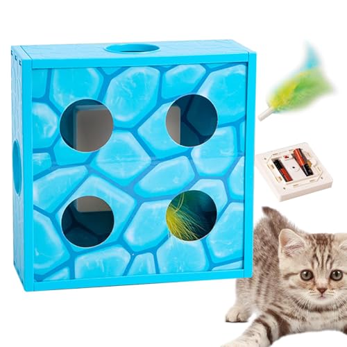 Caja interactiva de queso para gatos con plumas y sensor de movimiento 2